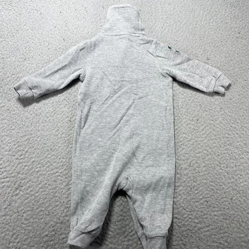 Ralph Lauren Coverall Infant Boys 6M Gray Knit Collared Logo Snap One-Piece